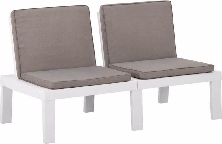 The Living Store Panca da giardino con cuscini in plastica bianca