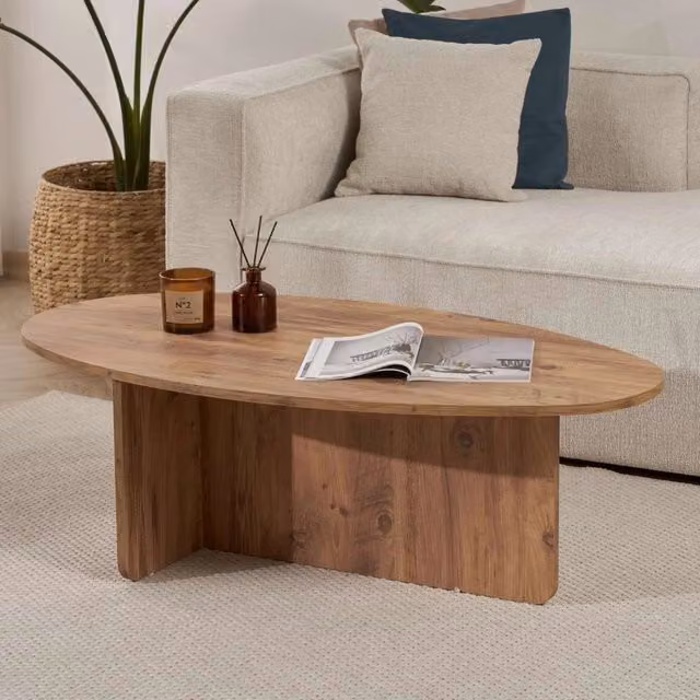 Tavolino da salotto ovale DMORA in legno rovere marrone L: 120 cm, P: 65 cm, H: 40 cm – 1
