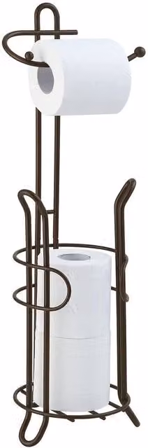 Supporto per carta igienica autoportante LCUS SunnyPoint in metallo con porta rotolo di riserva, colore bronzo, L: 19,5 cm, P: 18 cm, H: 60 cm