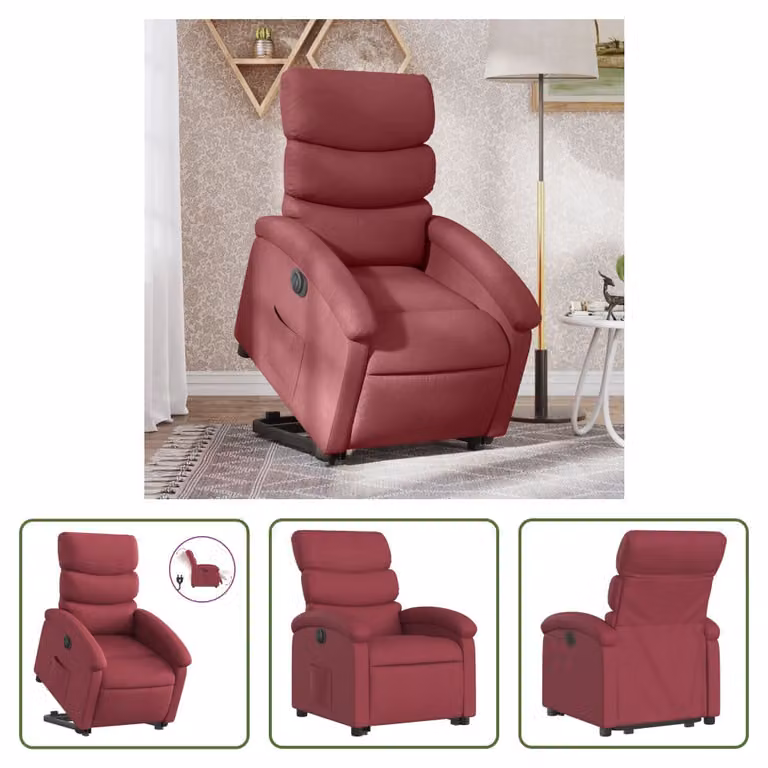 The Living Store Poltrona relax con supporto elettrico in tessuto rosso vino