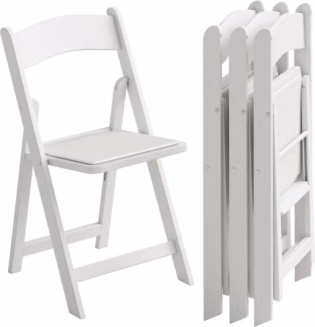 Set di 4 sedie pieghevoli Xylo in resina e similpelle bianca, impilabili e resistenti alle intemperie, L: 44 cm, P: 45 cm, H: 78 cm