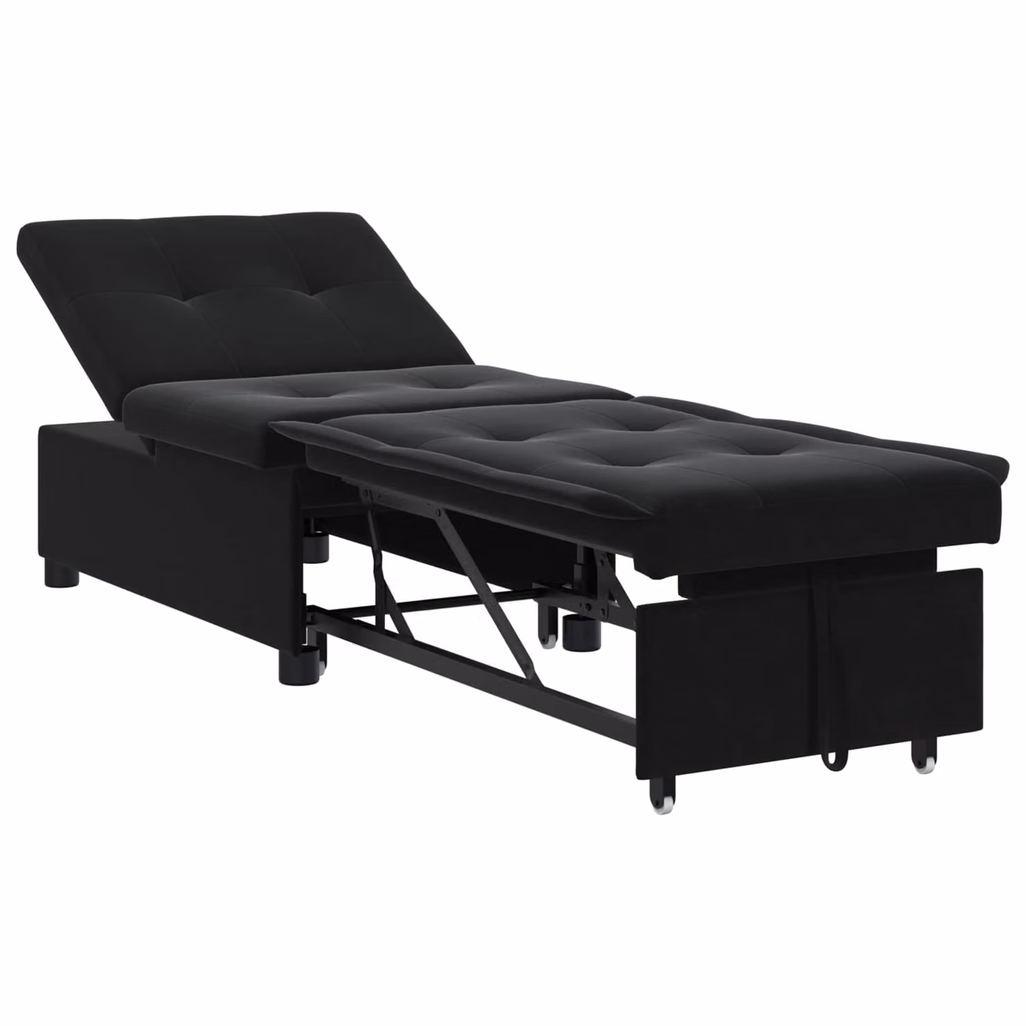 Divano letto vidaXL in velluto nero, design minimalista, L: 194 cm, P: 67 cm, H: 82 cm