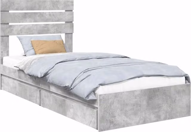 Letto singolo | Letto per adulti | Letto con Contenitore con testiera Grigio cemento 90 x 190 cm