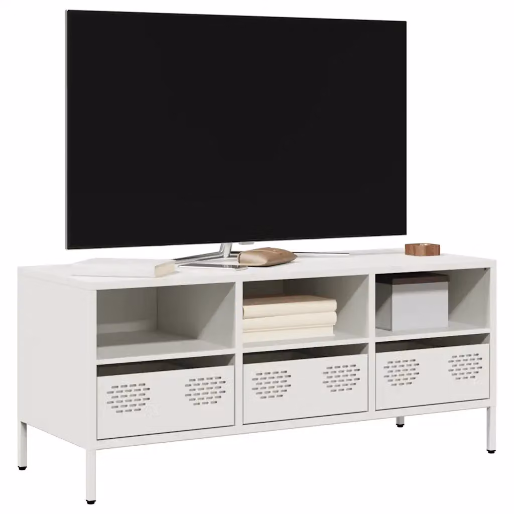 Mobile TV Bianco in Acciaio Laminato a Freddo con Stile Industrial L: 101,5 cm, P: 39 cm, H: 43,5 cm – 2