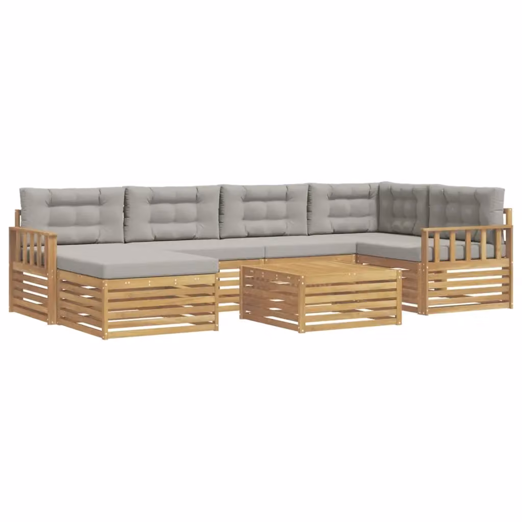 Set di divani da esterno vidaXL a forma di L composto da 7 pezzi in legno di acacia con cuscini inclusi, colore bianco e grigio – 2