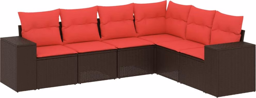 Set Divani da Giardino 6 pz con Cuscini Marrone in Polyrattan