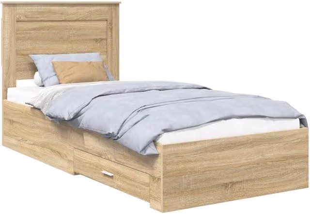 Letto singolo | Letto per adulti | Struttura del letto Rovere Sonoma e Argento 75 x 190 cm