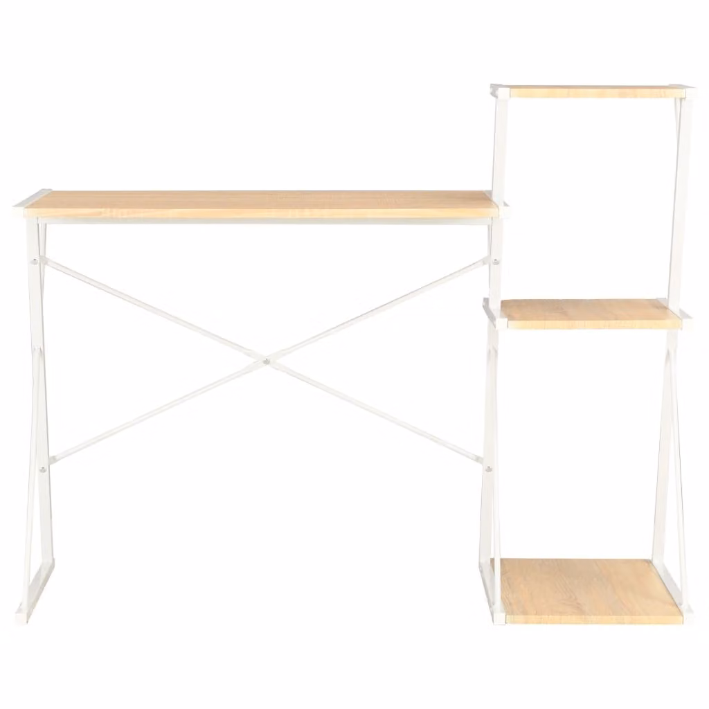 Scrivania con ripiano in bianco e rovere 116×50×93 cm