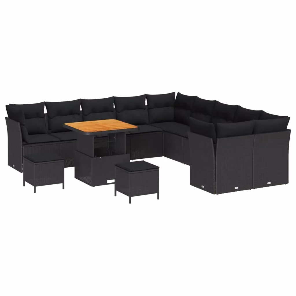 Set Divano da Giardino vidaXL 13 Pezzi Nero con Cuscini e Tavolino in Polyrattan e Acciaio – 2