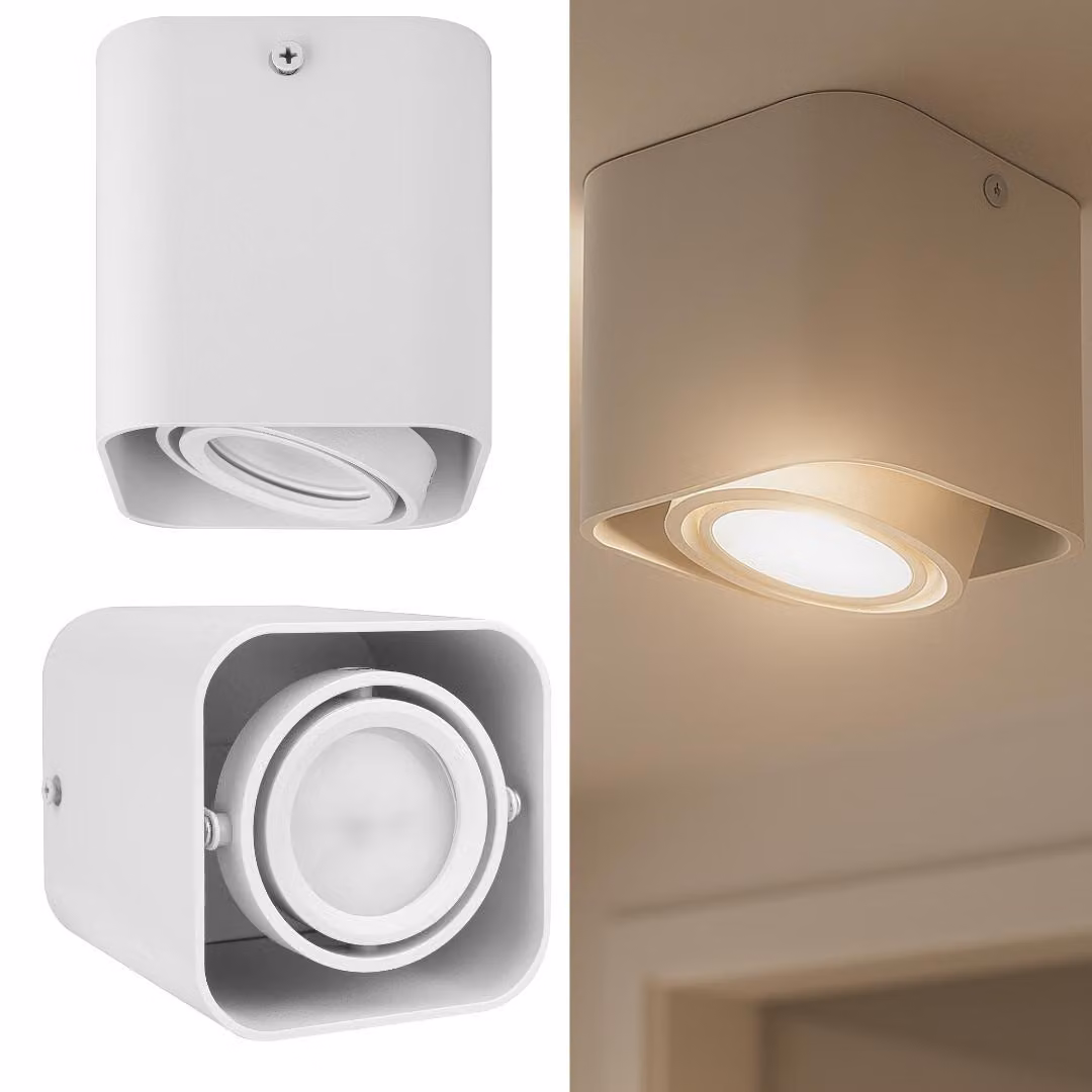 MasterLED GU10 faretto da superficie bianco - orientabile e quadrato - Faretto LED da soffitto per soggiorno, corridoio, ufficio - 90x90x100 mm