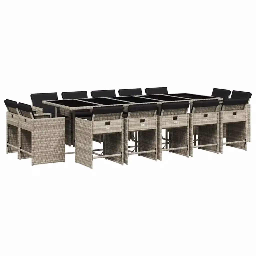Set da pranzo da giardino vidaXL in polyrattan con cuscini e tavolo in vetro, 15 pezzi, antracite – 2