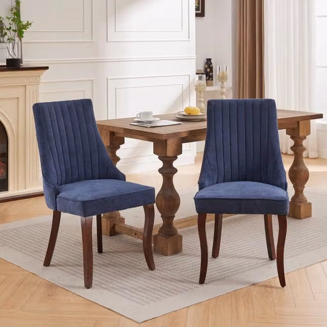 Set di 2 sedie da pranzo imbottite in tessuto blu con gambe in legno massello MINIMAL