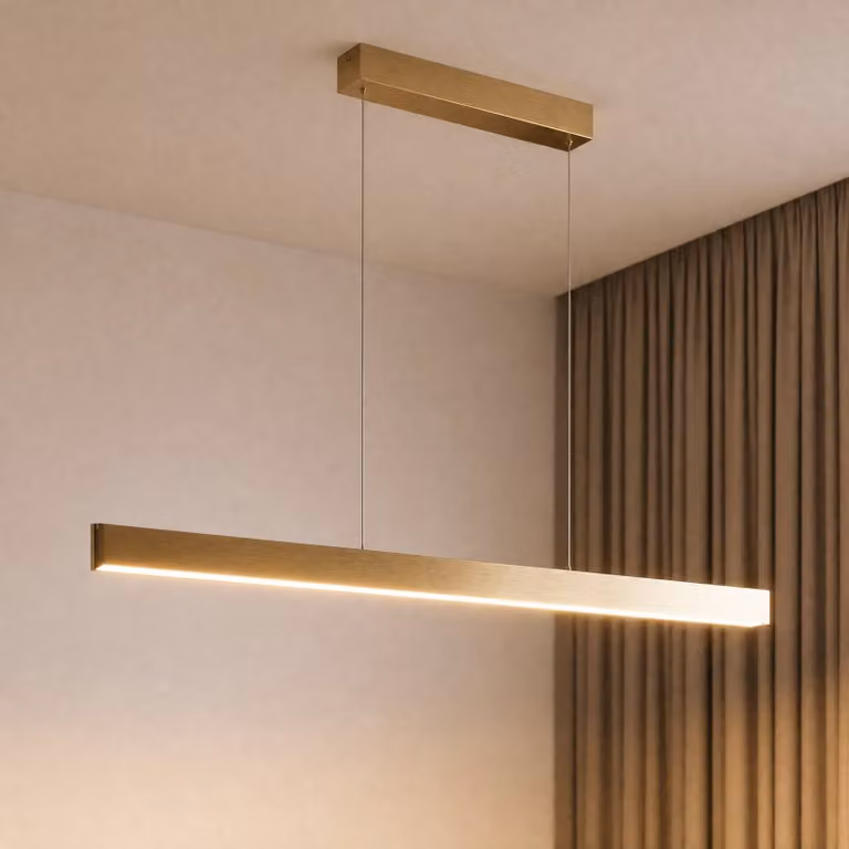 Lampada a sospensione Mylosh Lucande, dimmerabile, Ottone / Oro, Soggiorno / Sala da pranzo, Alluminio, Moderno, Lampada a sospensione
