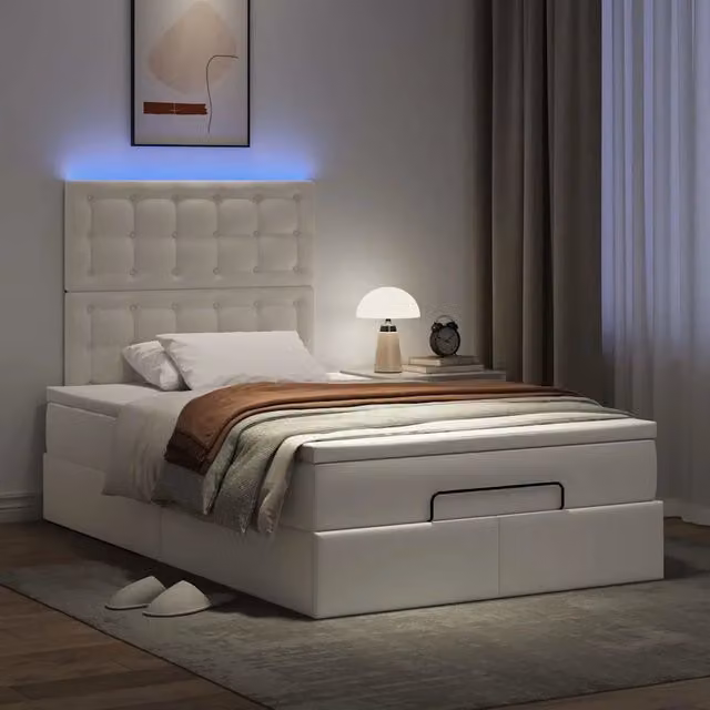 Letto con contenitore a sollevamento e materasso vidaXL in similpelle bianco L: 120 cm, P: 200 cm, H: 193 cm – 1