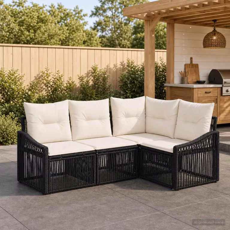 Maison Exclusive - Set da giardino composto da 4 pezzi, divano in rattan sintetico nero