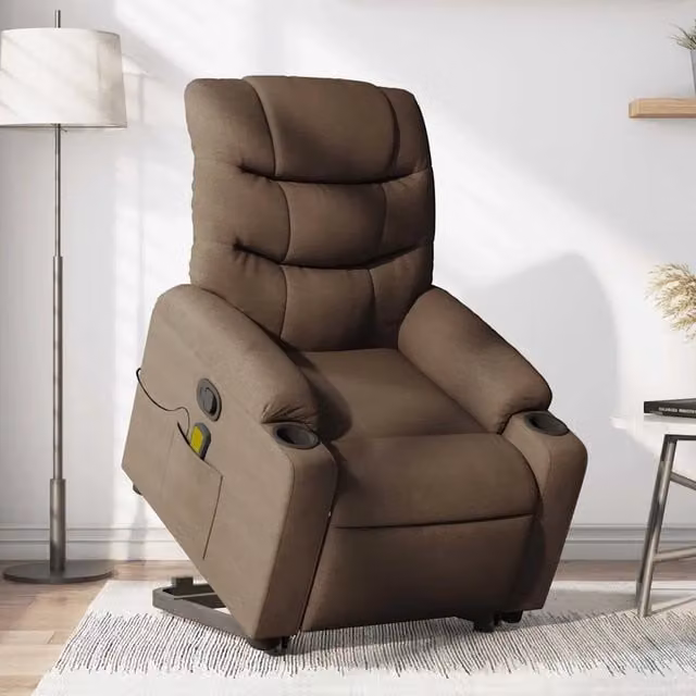 Poltrona Alzapersona Reclinabile con Assistenza Elettrica vidaXL in Tessuto Marrone – 1