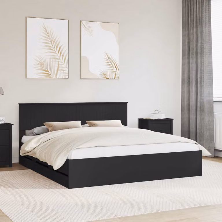 Struttura letto moderna vidaXL in legno ingegnerizzato nero con cassetti L/P/H: 180 x 200 x 90 cm