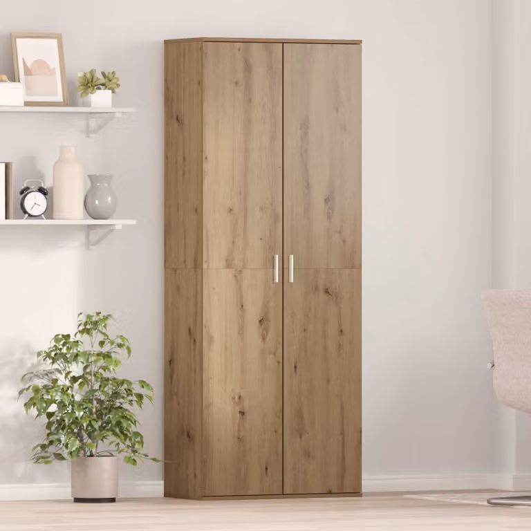 Credenza vidaXL in legno color rovere marrone con ante a battente e ripiani interni, L: 70 cm, P: 33.5 cm, H: 180 cm