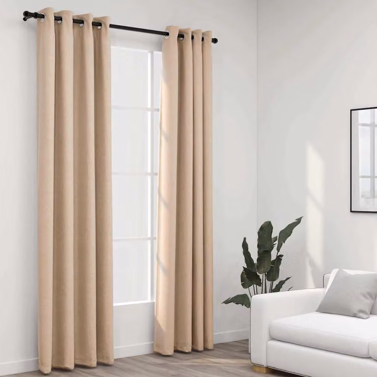 Set di 2 tende oscuranti vidaXL con effetto lino e occhielli, colore beige, L: 140 cm, H: 245 cm