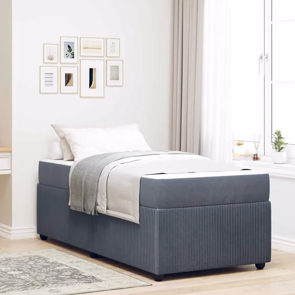 Struttura del letto moderna vidaXL in tessuto grigio con legno e MDF, L/P/H: 90 x 200 x 66 cm – 1