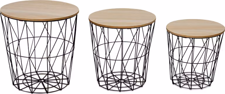 set di 3 tavolini in metallo cestino metallico cestino in filo nero tavolino coperchio