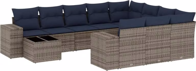 Set Divani da Giardino 11 pz con Cuscini Grigio in Polyrattan