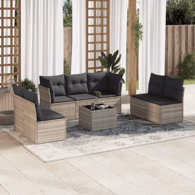 vidaXL Set Divano da Giardino a L con Cuscini e Tavolino, 8 Pezzi, Grigio