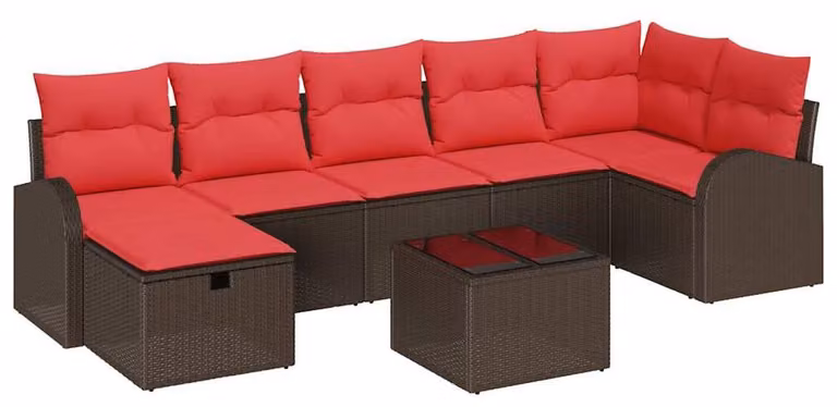 Set Divano da Giardino con cuscino 8 pcs Marrone polyrattan