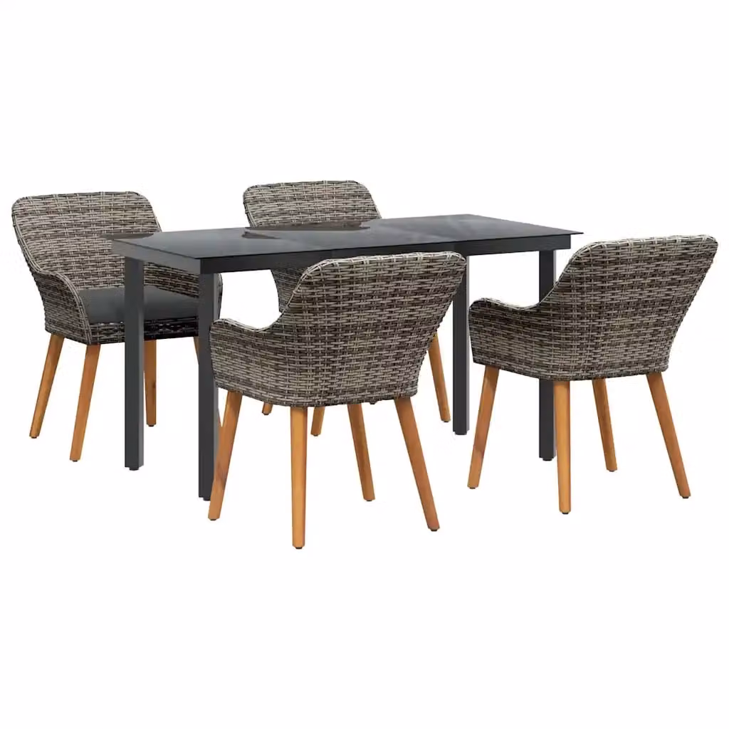 Set da pranzo per giardino e terrazza vidaXL in polyrattan e vetro, 5 pezzi, Grigio – 2