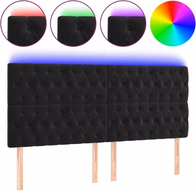 Testata del letto con illuminazione LED e porta di ricarica USB in velluto nero, L: 180 cm, P: 7 cm, H: 118/128 cm – 1