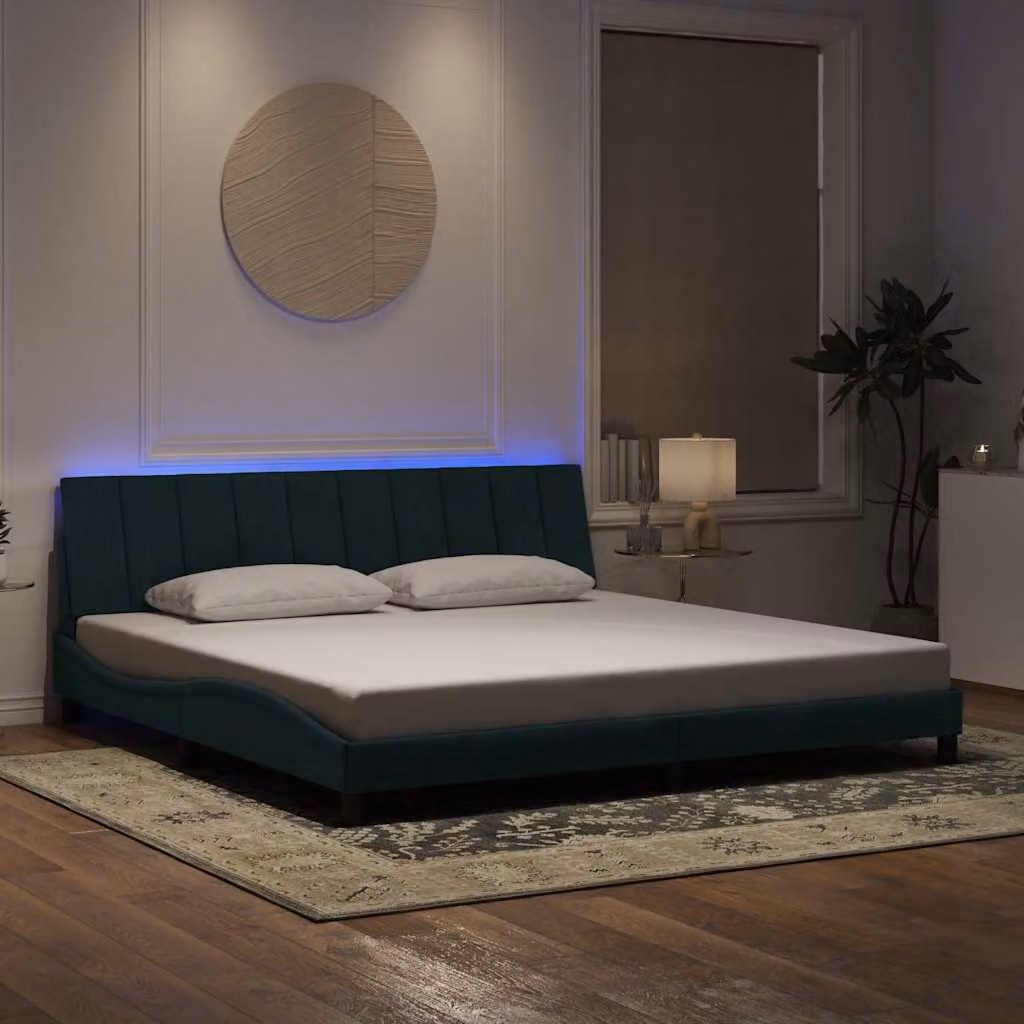 vidaXL Giroletto Hanko in Velluto Verde Scuro con LED e Porte USB, L 200 x P 200 cm – 1
