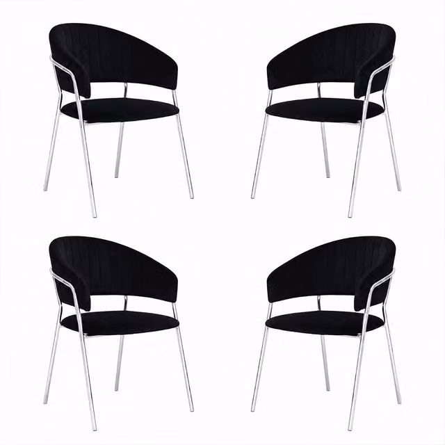 Sedie da pranzo set da 4 Aurelia in velluto nero con gambe in ferro cromato