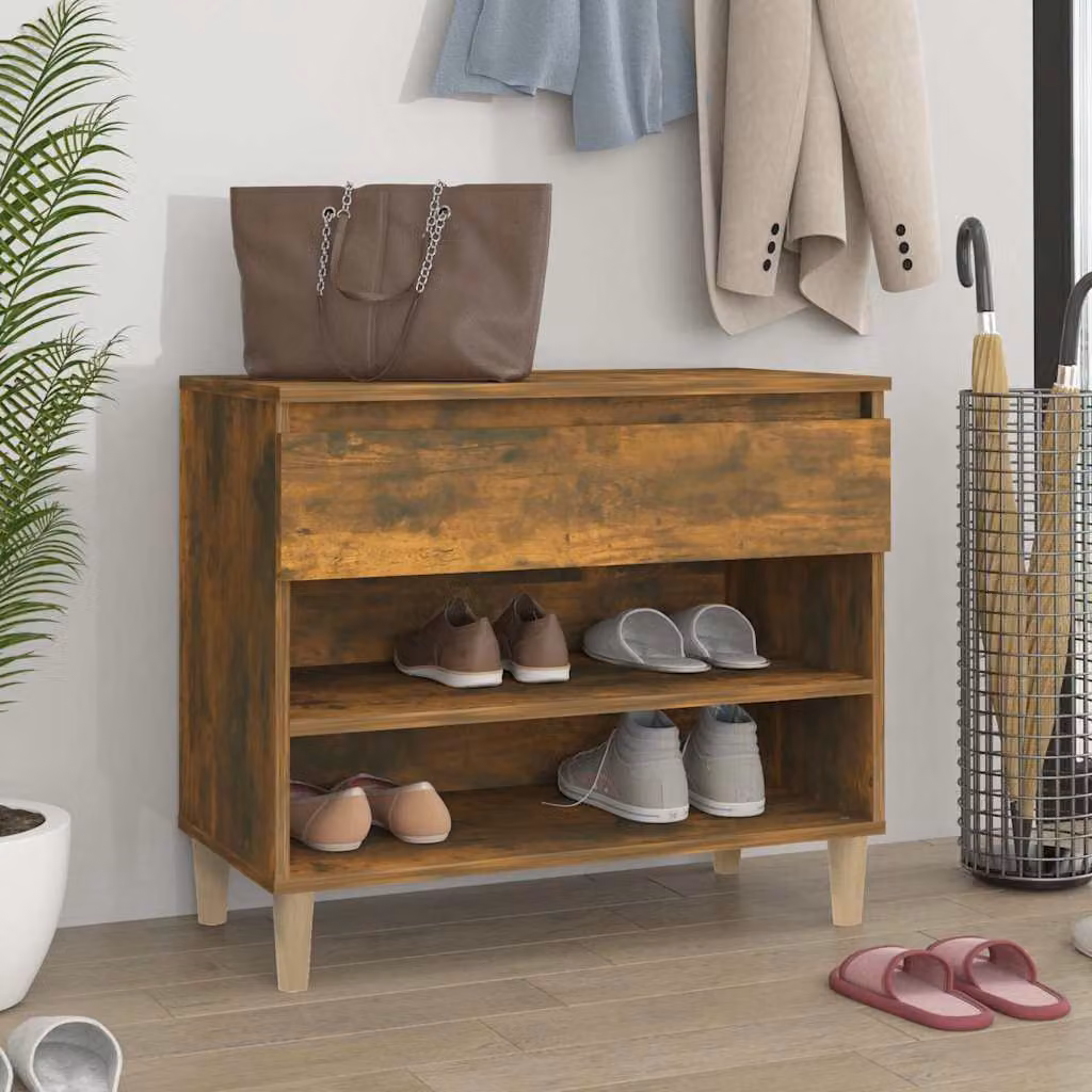 Scarpiera moderna vidaXL in legno rovere color marrone con ripiani, L/P/H: 70 x 36 x 60 cm