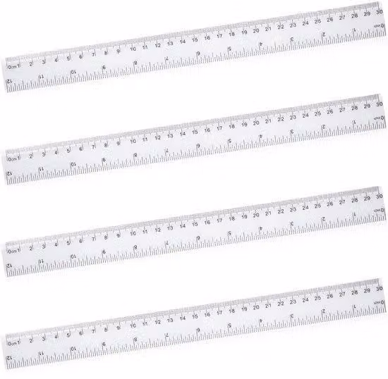 Set di 4 righelli in plastica, lunghezza 30 cm