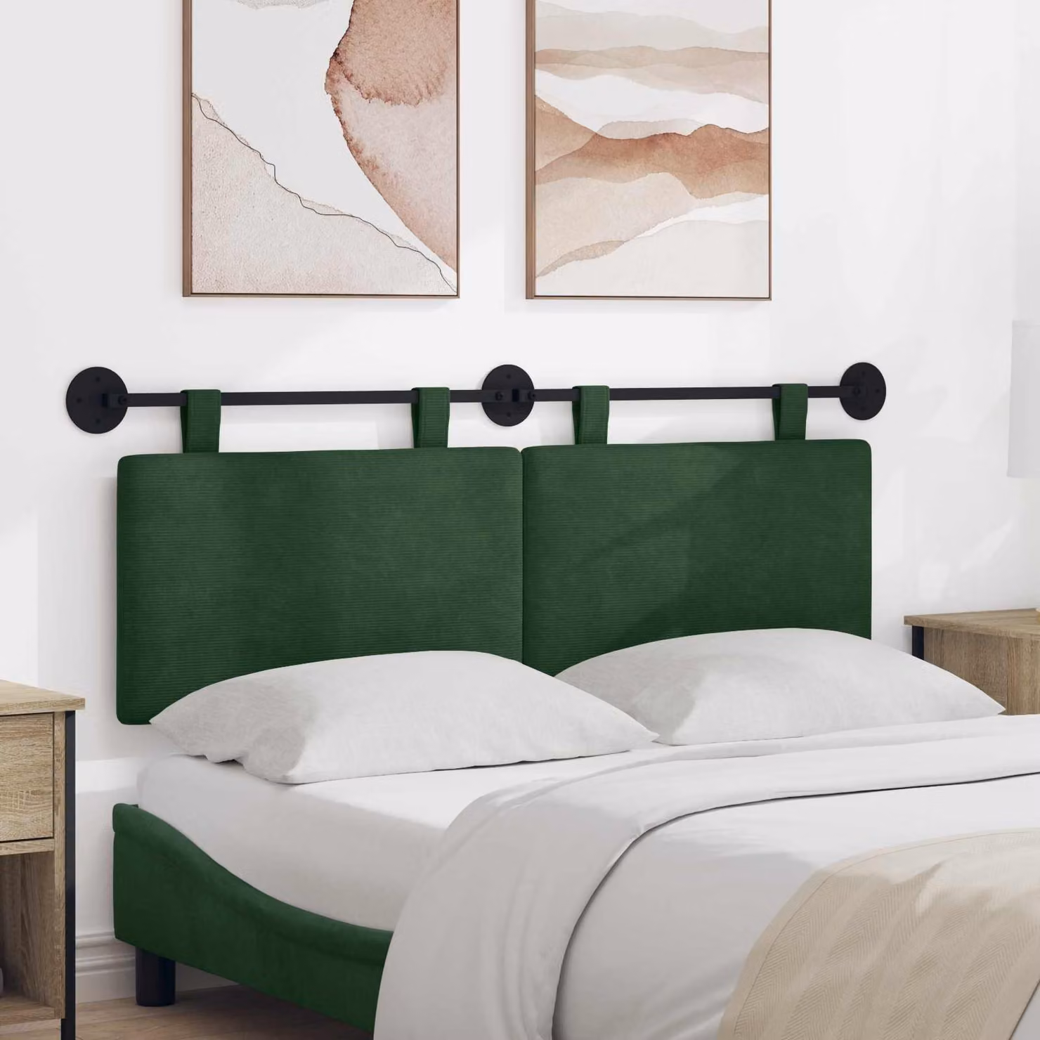 Testiera sospesa moderna vidaXL in tessuto cord in verde L: 130 cm, H: 55 cm, P: 5,89 cm