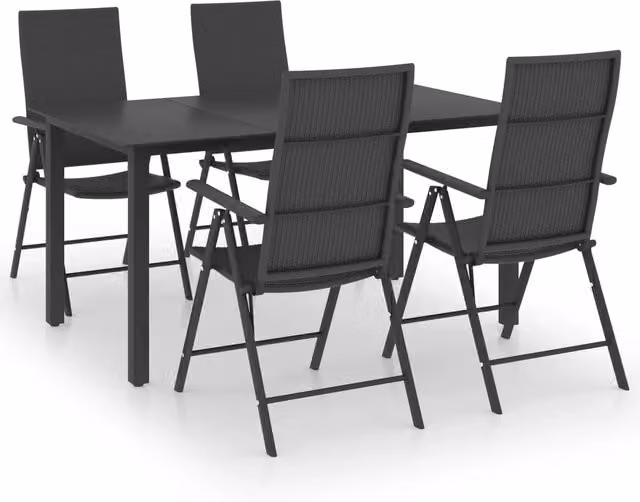 Set da pranzo da giardino Outsunny in polyrattan nero con piano in vetro per 5 persone