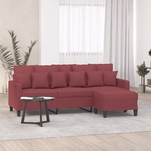 Divano a 3 posti con poggiapiedi vidaXL in tessuto rosso, stile moderno, L: 198 cm, P: 80 cm, H: 77 cm