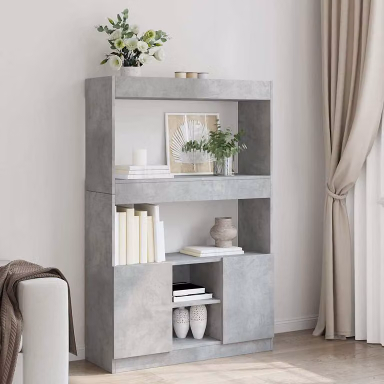 Credenza vidaXL in legno multistrato e MDF, Grigio Cemento, L: 92 cm, P: 33 cm, H: 140 cm