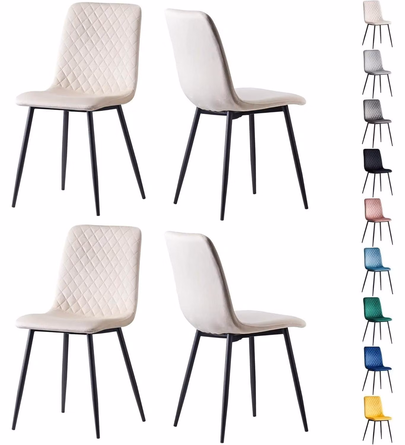 Sedia da pranzo - Sedia di design - Sedia - Poltrona - Sedia moderna - Set da 4 - Con gambe in metallo