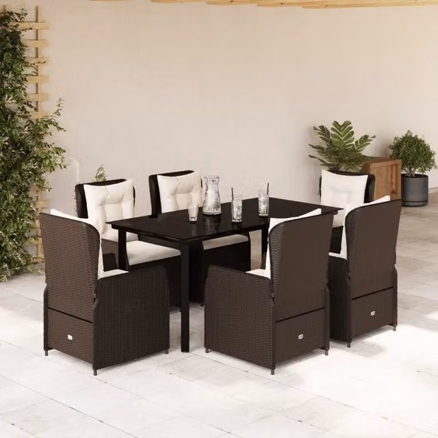 Set da Pranzo da Giardino 7pz con Cuscini in Polyrattan Marrone 3262851