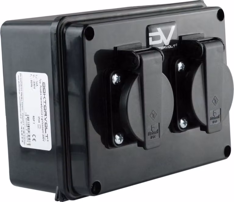 Scatola da parete 2x230V IP54 Distributore di corrente Schuko Distributore da parete 160x120x95 mm M-L 9573