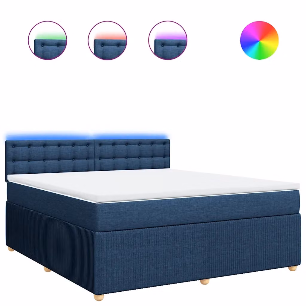 Letto moderno vidaXL con materasso a molle insacchettate in tessuto blu e bianco, struttura in legno di pino, L 180 x P 200 cm – 2