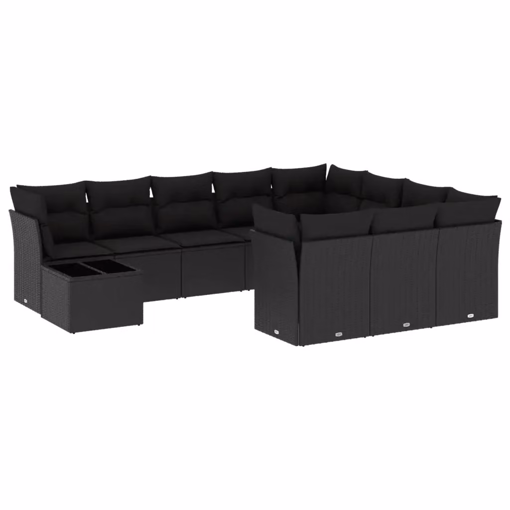 vidaXL Set Divani da Giardino 11 pz in Polyrattan Nero con Cuscini e Tavolino da Esterno – 2