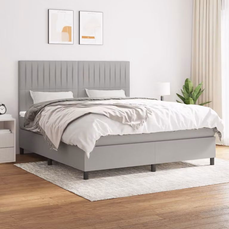 Letto Ibrido vidaXL con Giroletto a Molle e Materasso a Tasche Grigio Chiaro e Bianco L/P: 160 x 200 cm, H: 128 cm