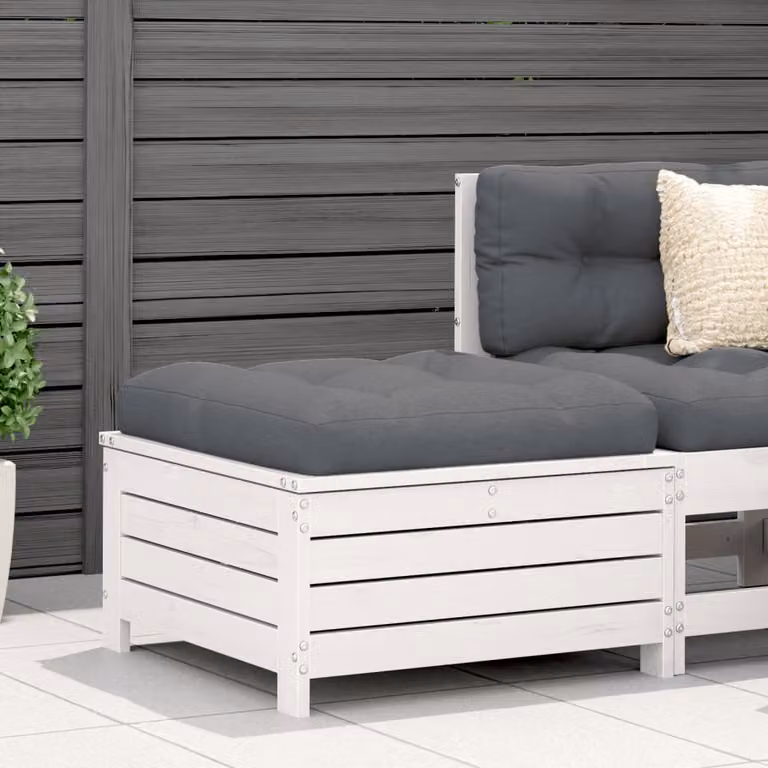 vidaXL Poggiapiedi da Giardino in Legno di Pino con Cuscini Bianchi e Antracite