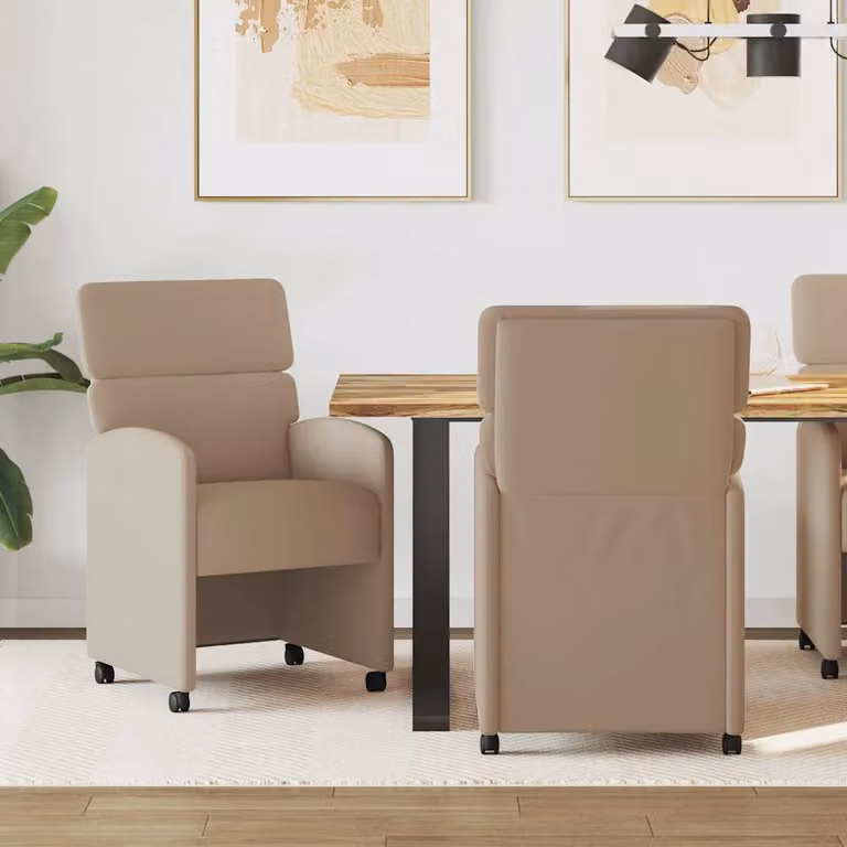 Set di 2 sedie da pranzo con ruote vidaXL in pelle sintetica color cappuccino