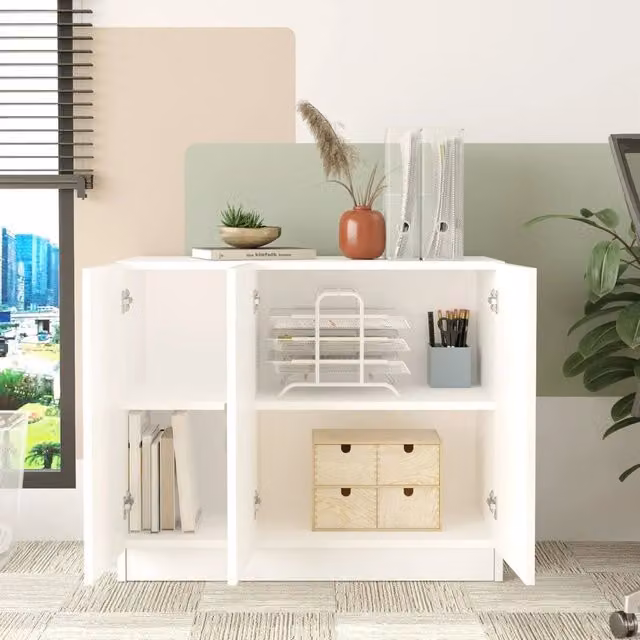 Armadio Multiuso Olana DMORA Bianco con Cassetti Integrati e Appendiabiti L: 89 cm, H: 74 cm, P: 74 cm