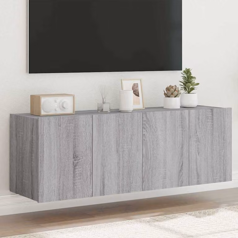 Set di 2 mobili TV da parete vidaXL con luci LED integrate, colore grigio, L 60 cm x P 35 cm x H 41 cm