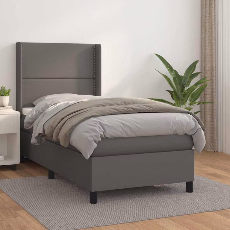 vidaXL Giroletto a Molle con Materasso in Similpelle e Tessuto Grigio e Bianco L/P/H: 200 x 100 x 128 cm