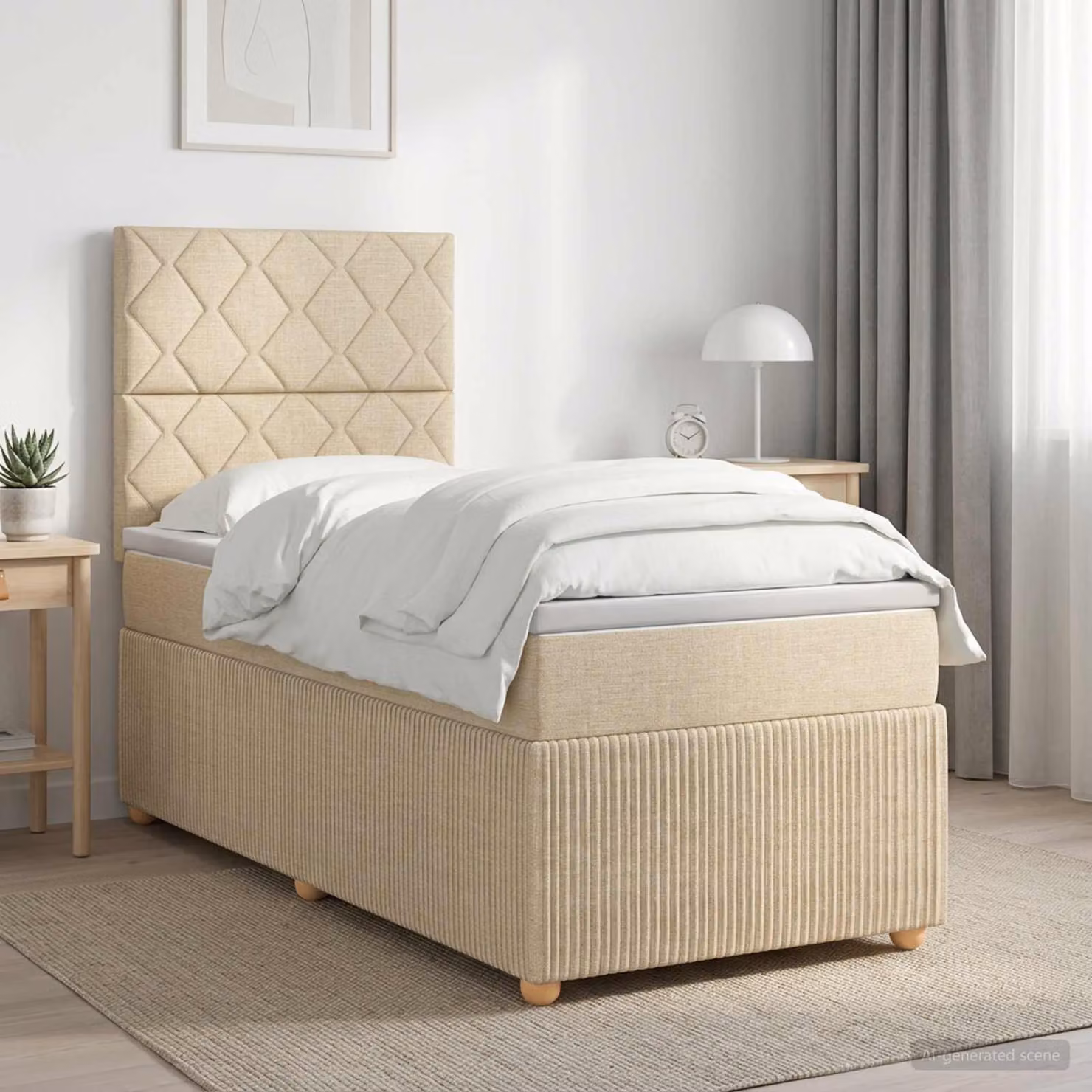 Letto box spring con materasso vidaXL in tessuto beige e bianco, L 80 cm x P 200 cm